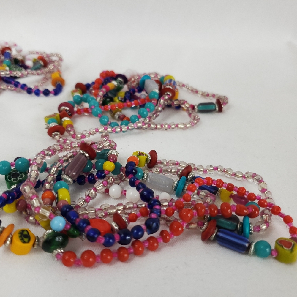Set of 4 Multicolor Different Bead Type Long Necklaces
